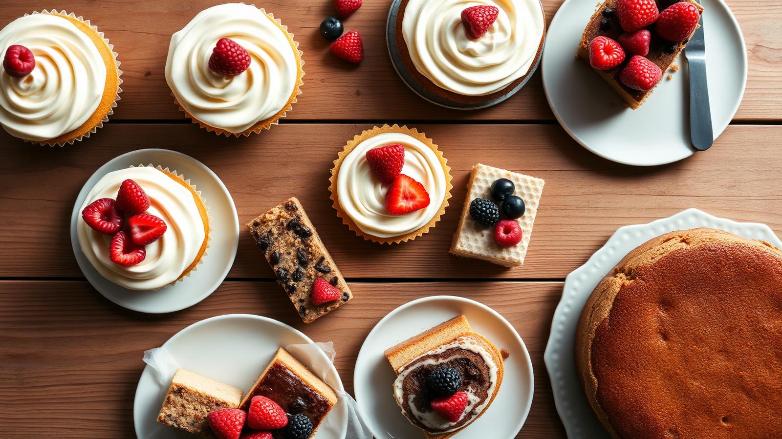 A warm spread of homemade baked goods on a rustic wooden table